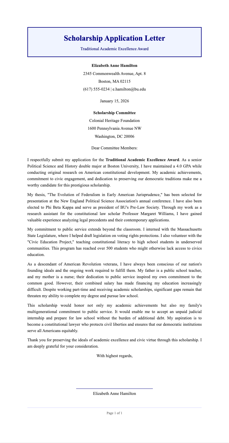 Formal Navy Scholarship Letter